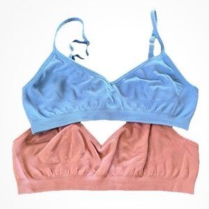 KALON TWO PACK BRALETTES BLUE AND DUSTY ROSE SZ S/M Adjustable Straps Support